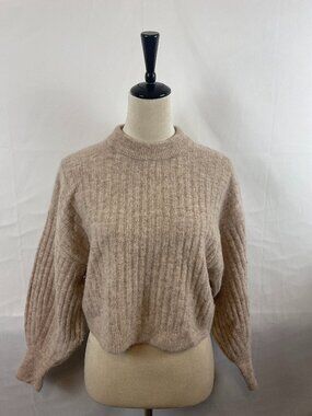 & Other Stories Cropped Sweater XS Oatmeal Heather Tan Alpaca Wool Blend